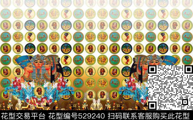 埃及艳后元素大牌定位对称数码印花华亿平台下载（图片编号: 529240） - 瓦栏（Walan）