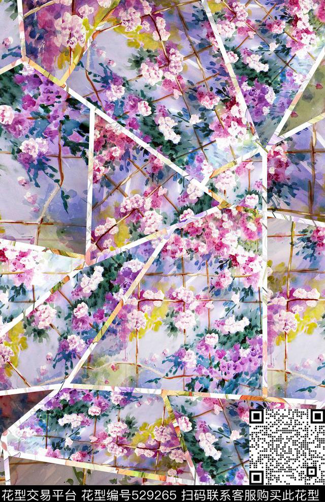 流行时尚花卉几何数码印花华亿平台下载（图片编号: 529265） - 瓦栏（Walan）