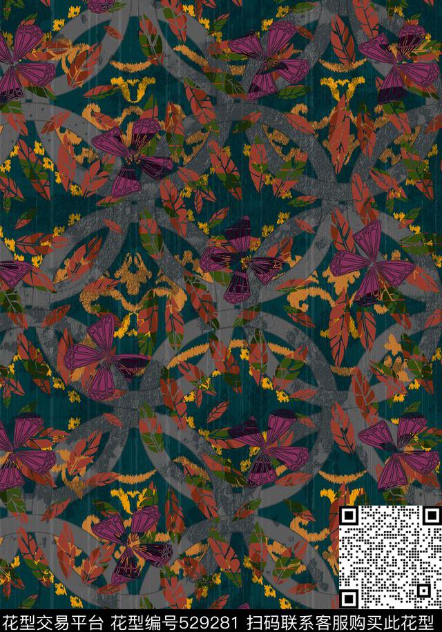 抽象机理对称圆盘底纹时尚复古传统印花华亿平台下载（图片编号: 529281） - 瓦栏（Walan）