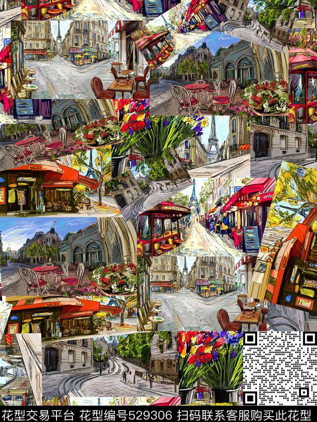 欧美流行时尚风景油画拼接服装家纺窗帘建筑风景油画拼接拼贴图流行时尚数码印花华亿平台下载（图片编号: 529306） - 瓦栏（Walan）