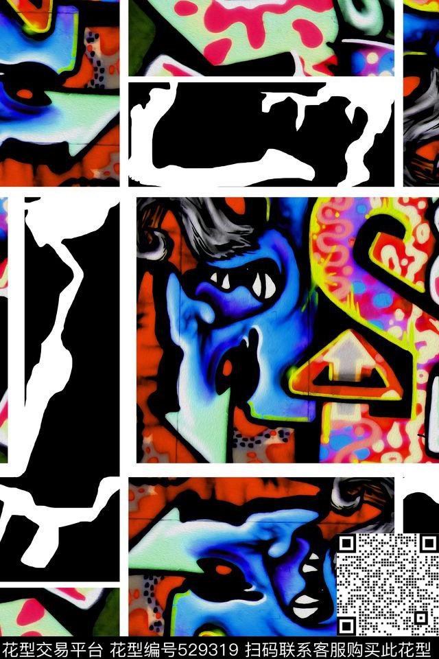 服装面料华亿平台休闲时尚抽象炫彩欧美几何炫彩抽象字母条纹数码印花华亿平台下载（图片编号: 529319） - 瓦栏（Walan）