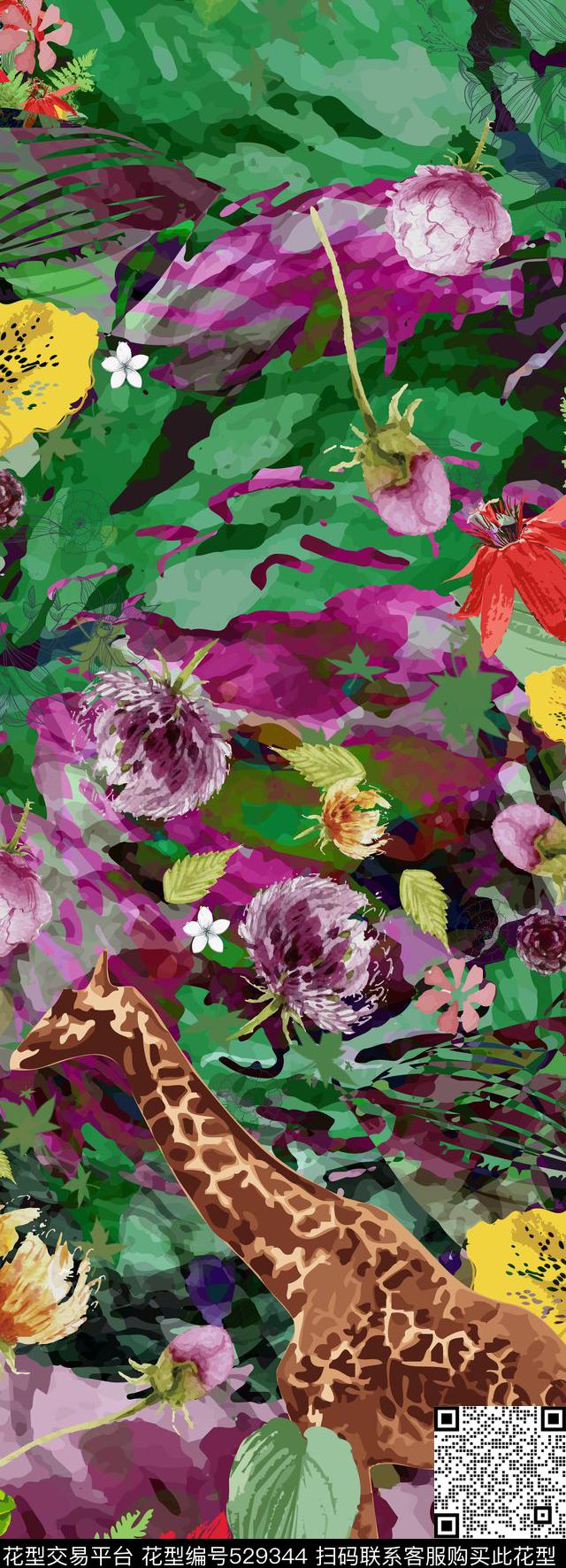 墨印染鹿数码印花华亿平台下载（图片编号: 529344） - 瓦栏（Walan）