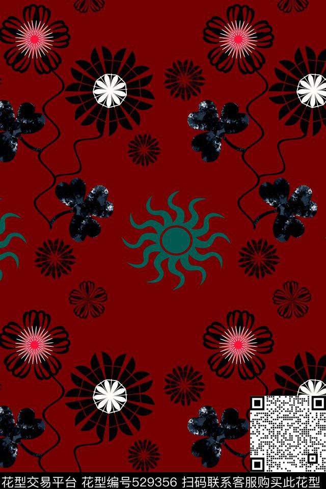 抽象传统符号数码印花华亿平台下载（图片编号: 529356） - 瓦栏（Walan）