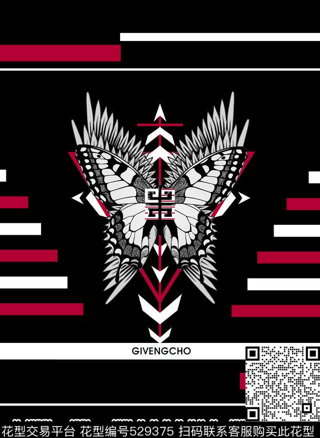 蝴蝶亮仔装条子数码印花华亿平台下载（图片编号: 529375） - 瓦栏（Walan）