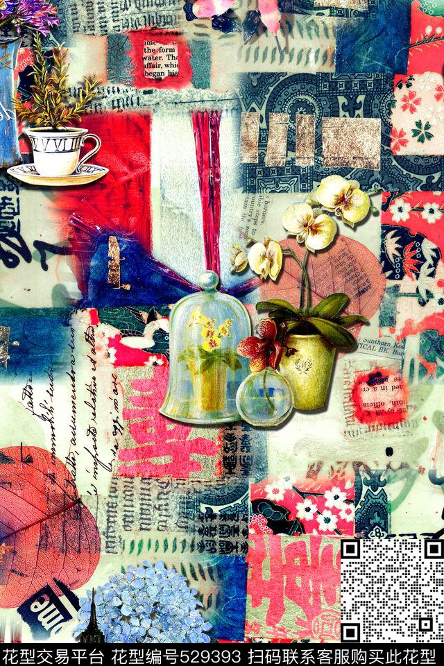 抽象几何拼接数码印花华亿平台下载（图片编号: 529393） - 瓦栏（Walan）