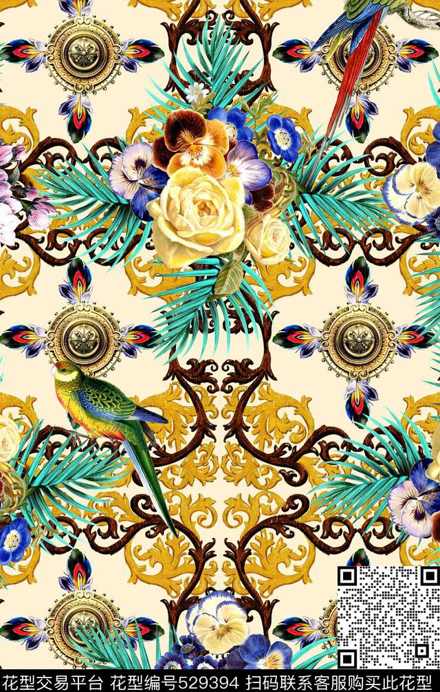 欧式卷草花卉数码印花华亿平台下载（图片编号: 529394） - 瓦栏（Walan）