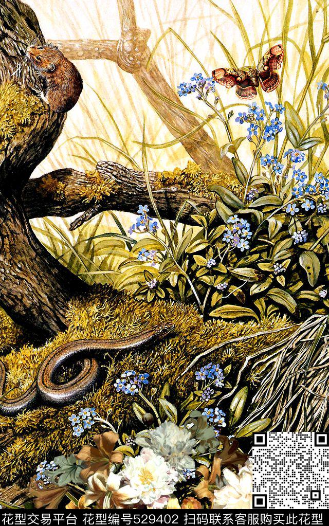 时尚花卉草丛数码印花华亿平台下载（图片编号: 529402） - 瓦栏（Walan）