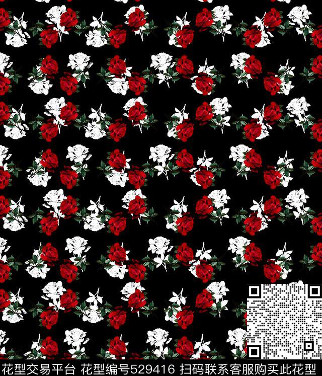 花卉玫瑰花欧式数码印花华亿平台下载（图片编号: 529416） - 瓦栏（Walan）