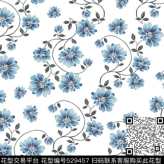 潮流简约传统花卉数码印花华亿平台下载（图片编号: 529457） - 瓦栏（Walan）