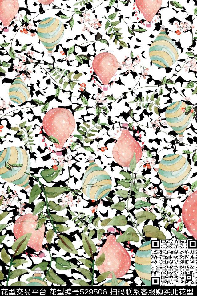 创意满版清新热气球数码印花华亿平台下载（图片编号: 529506） - 瓦栏（Walan）