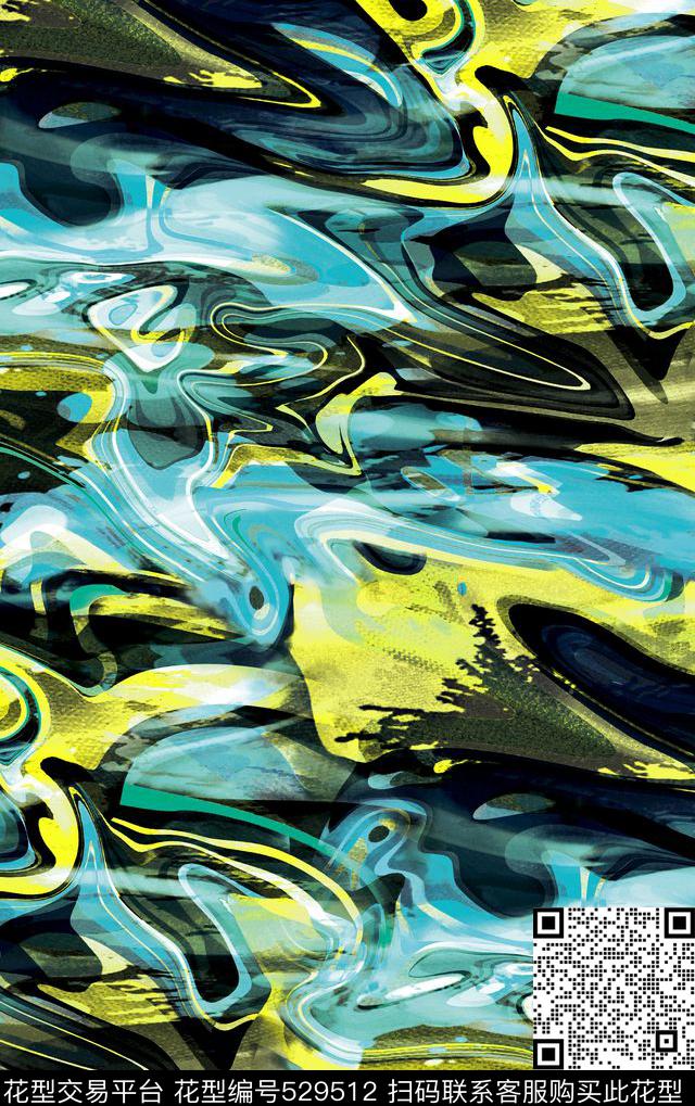 抽象波浪肌理纹理男装数码印花华亿平台下载（图片编号: 529512） - 瓦栏（Walan）