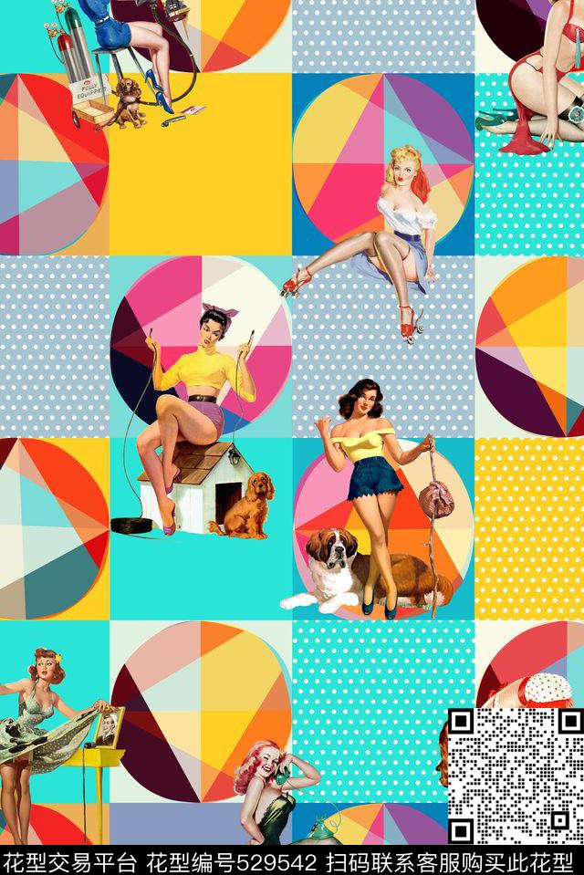 波点复古几何数码印花华亿平台下载（图片编号: 529542） - 瓦栏（Walan）