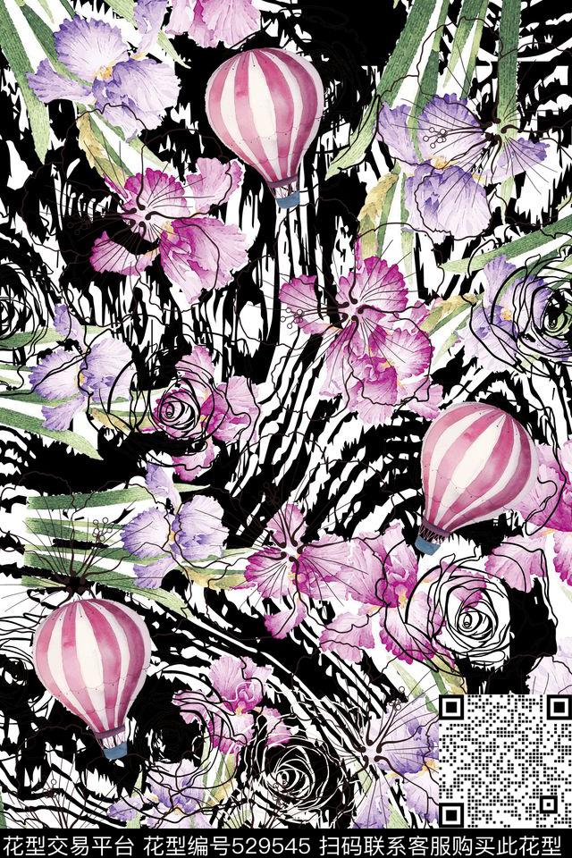 流行时尚手绘水彩数码印花华亿平台下载（图片编号: 529545） - 瓦栏（Walan）