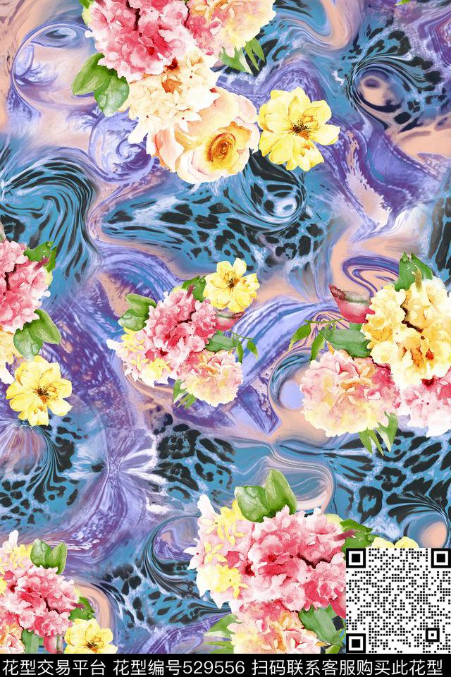 女装潮流时尚大牌手绘水彩花卉数码印花华亿平台下载（图片编号: 529556） - 瓦栏（Walan）