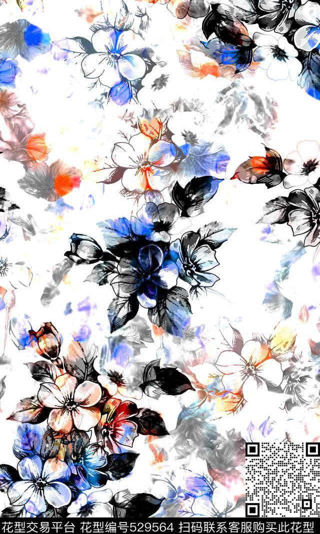 朦胧碎花时尚数码印花华亿平台下载（图片编号: 529564） - 瓦栏（Walan）