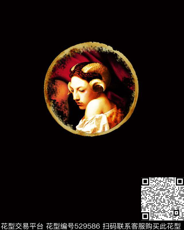 流行时尚欧美风油画肖像传统印花华亿平台下载（图片编号: 529586） - 瓦栏（Walan）