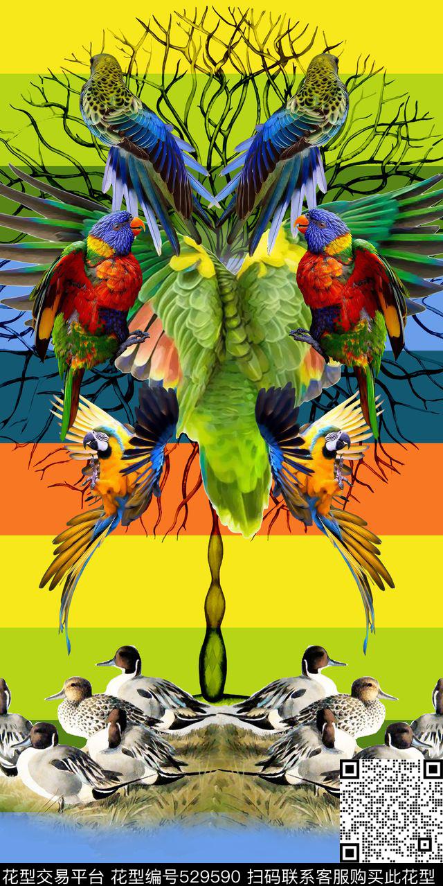 动物热带鸟鹦鹉女装定位华亿平台时尚流行新潮数码印花华亿平台下载（图片编号: 529590） - 瓦栏（Walan）