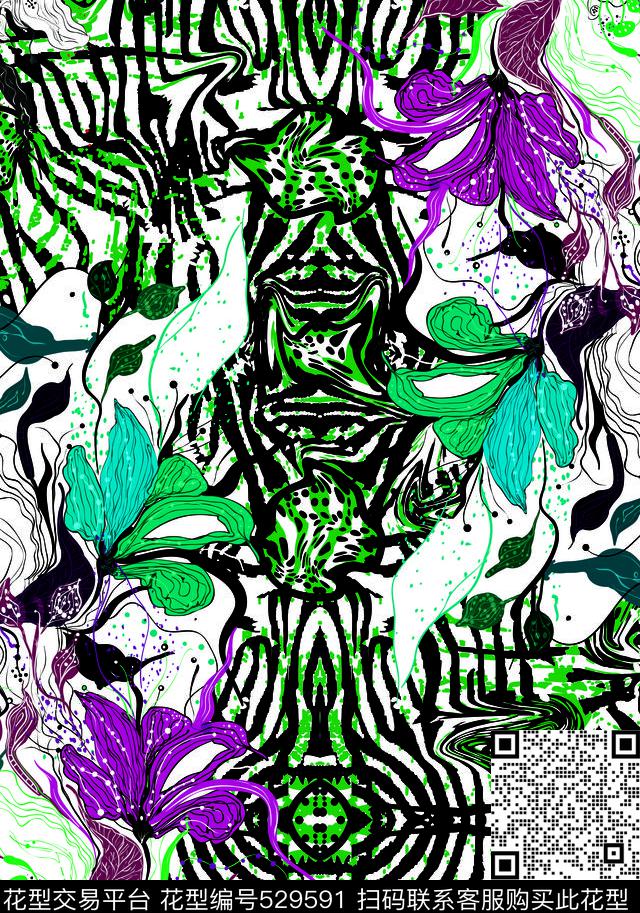 抽象花纹时尚传统印花华亿平台下载（图片编号: 529591） - 瓦栏（Walan）