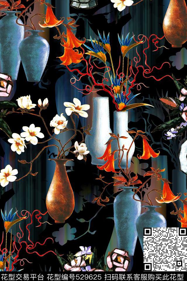 油画花瓶植物数码印花华亿平台下载（图片编号: 529625） - 瓦栏（Walan）