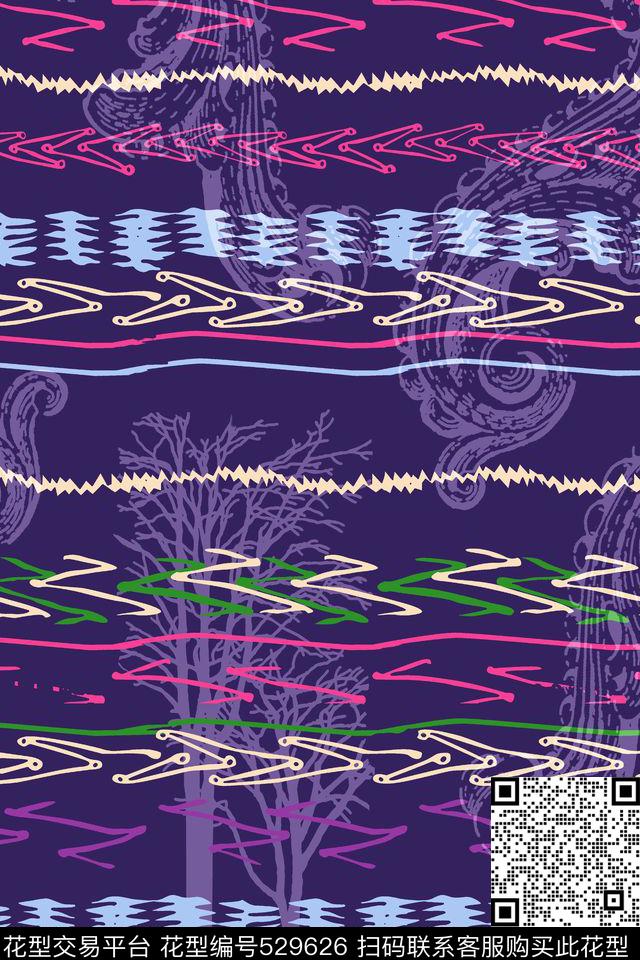 民族风线条植物传统印花华亿平台下载（图片编号: 529626） - 瓦栏（Walan）