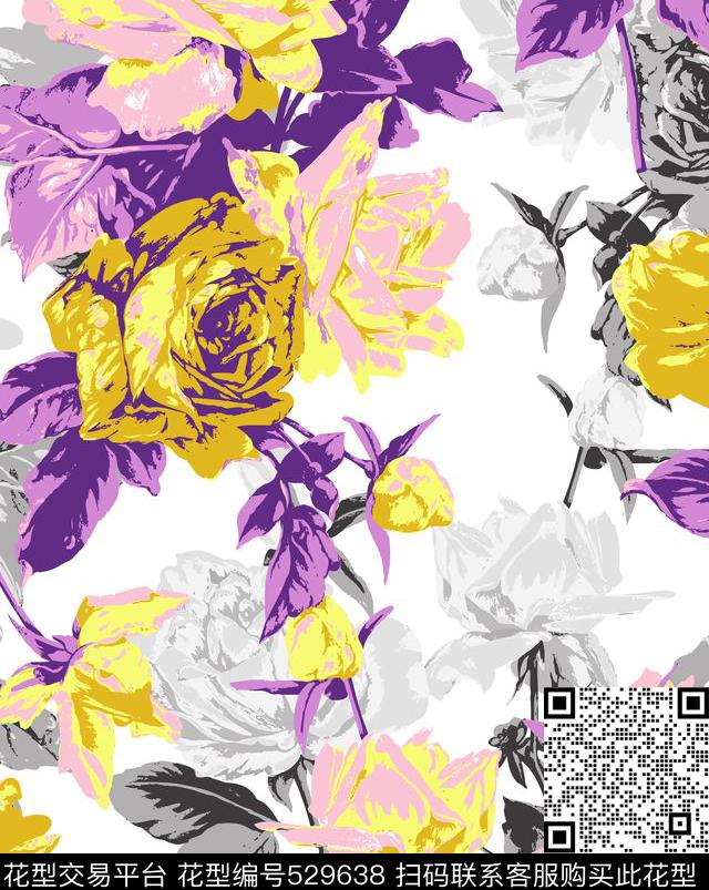 时尚大花卉玫瑰花女装连衣裙上衣针织衫华亿平台传统印花华亿平台下载（图片编号: 529638） - 瓦栏（Walan）