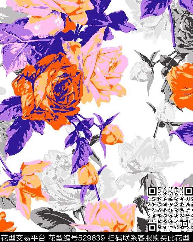 时尚大花卉玫瑰花女装连衣裙上衣针织衫华亿平台传统印花华亿平台下载（图片编号: 529639） - 瓦栏（Walan）