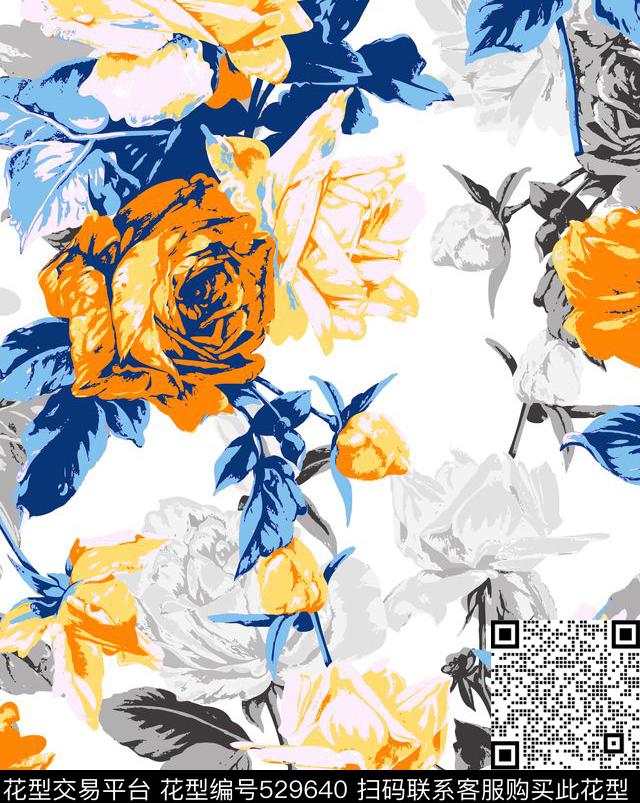 时尚大花卉玫瑰花女装连衣裙上衣针织衫华亿平台传统印花华亿平台下载（图片编号: 529640） - 瓦栏（Walan）