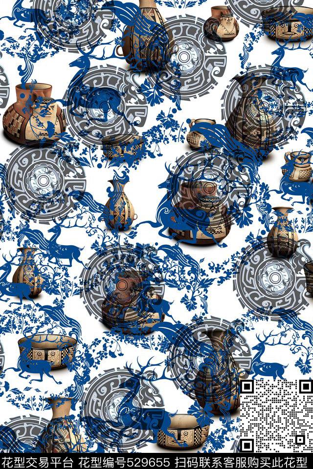 民族风陶瓷图腾数码印花华亿平台下载（图片编号: 529655） - 瓦栏（Walan）