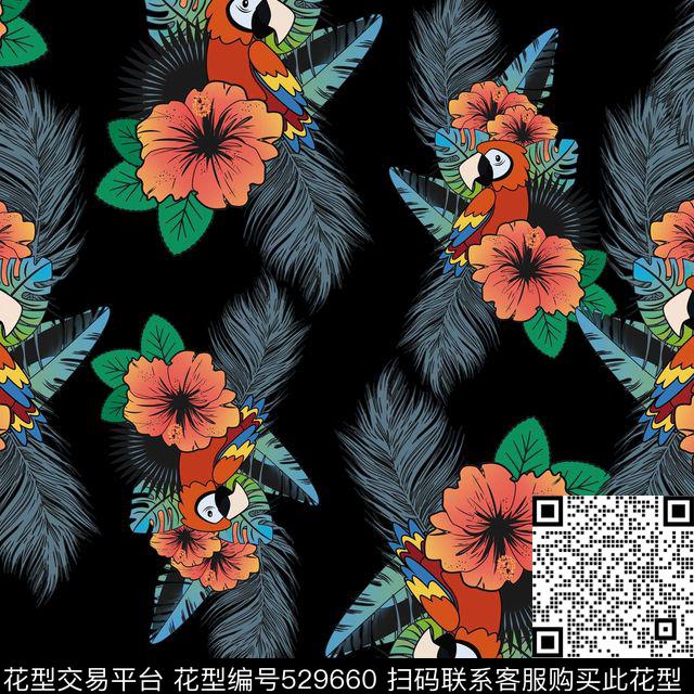 时尚花鸟手绘传统印花华亿平台下载（图片编号: 529660） - 瓦栏（Walan）