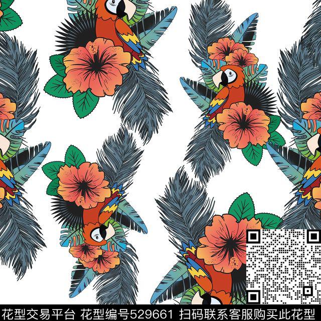 时尚花鸟手绘传统印花华亿平台下载（图片编号: 529661） - 瓦栏（Walan）