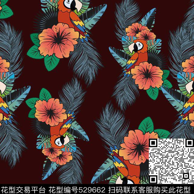 时尚花鸟手绘传统印花华亿平台下载（图片编号: 529662） - 瓦栏（Walan）