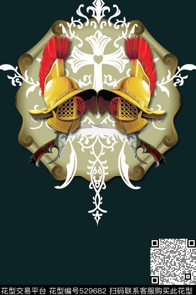 复古罗马头盔刀数码印花华亿平台下载（图片编号: 529682） - 瓦栏（Walan）
