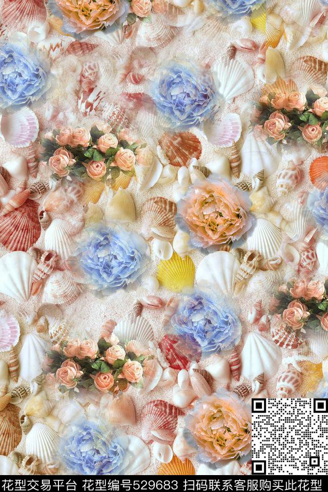 贝壳花卉欧式风格数码印花华亿平台下载（图片编号: 529683） - 瓦栏（Walan）