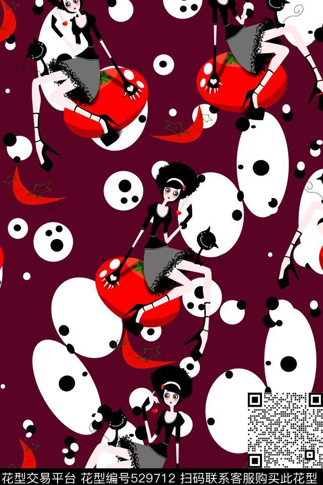 卡通猫美女传统印花华亿平台下载（图片编号: 529712） - 瓦栏（Walan）