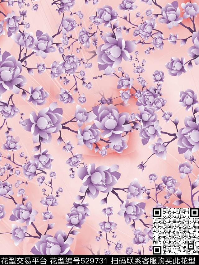 流行时尚潮流清爽服装家纺丝巾梦幻背景淡雅花卉碎花花卉传统印花华亿平台下载（图片编号: 529731） - 瓦栏（Walan）