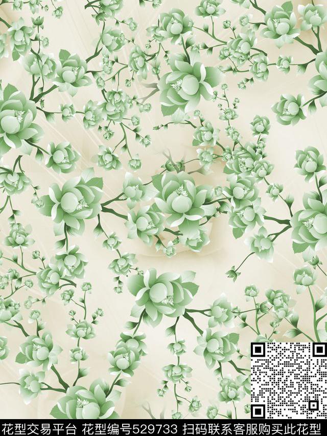 流行时尚潮流服装家纺丝巾梦幻背景花卉花卉传统印花华亿平台下载（图片编号: 529733） - 瓦栏（Walan）