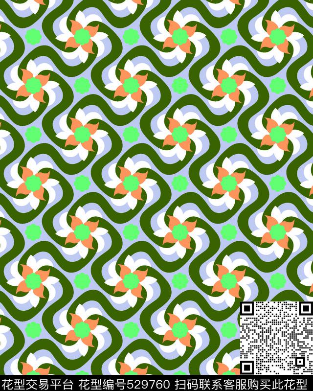 几何风车花卉传统印花华亿平台下载（图片编号: 529760） - 瓦栏（Walan）