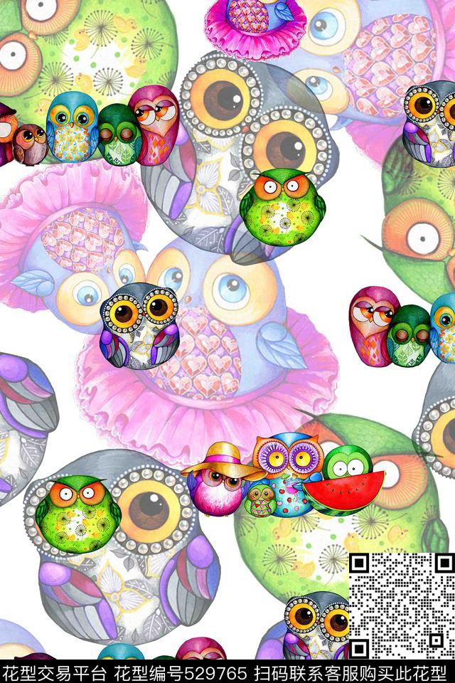 流行时尚趣味猫头鹰数码印花华亿平台下载（图片编号: 529765） - 瓦栏（Walan）