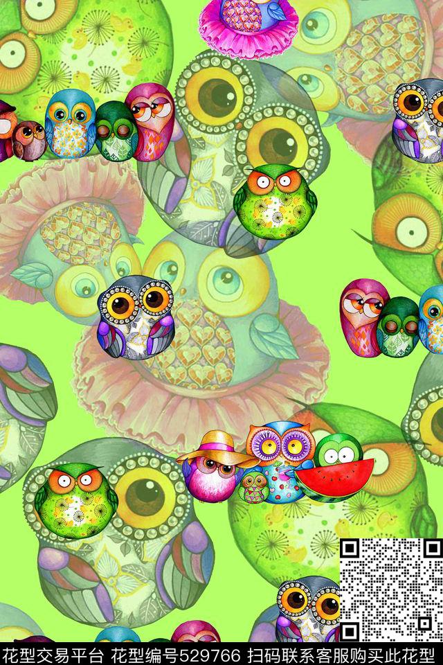 流行时尚趣味猫头鹰数码印花华亿平台下载（图片编号: 529766） - 瓦栏（Walan）