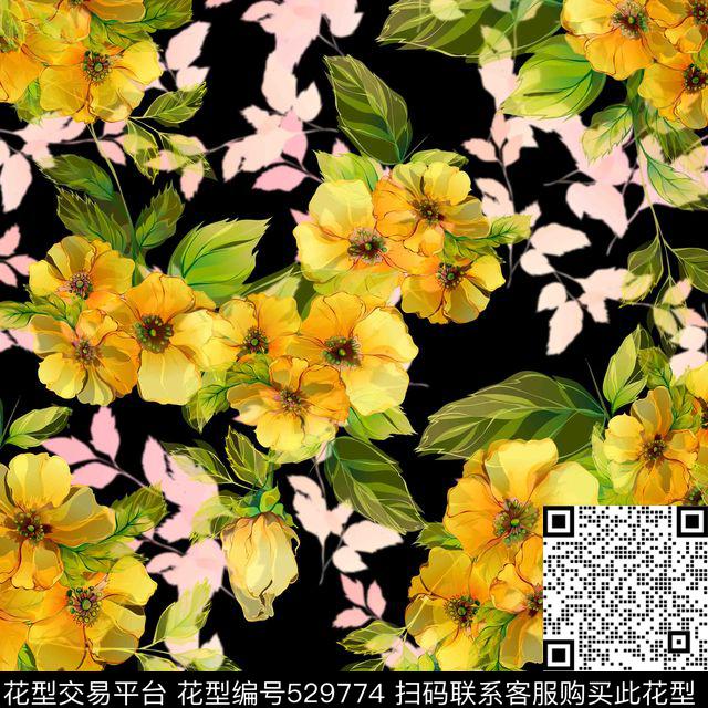 流行时尚花卉树枝数码印花华亿平台下载（图片编号: 529774） - 瓦栏（Walan）