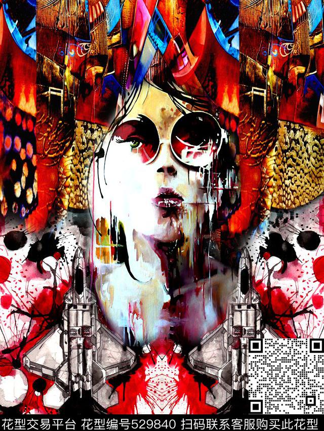 抽象油画头像服装数码印花华亿平台下载（图片编号: 529840） - 瓦栏（Walan）