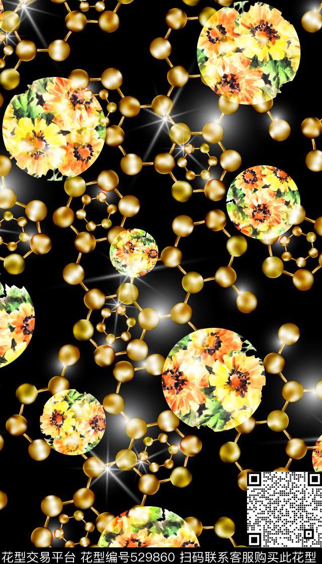 时尚波点雏菊解构分子数码印花华亿平台下载（图片编号: 529860） - 瓦栏（Walan）