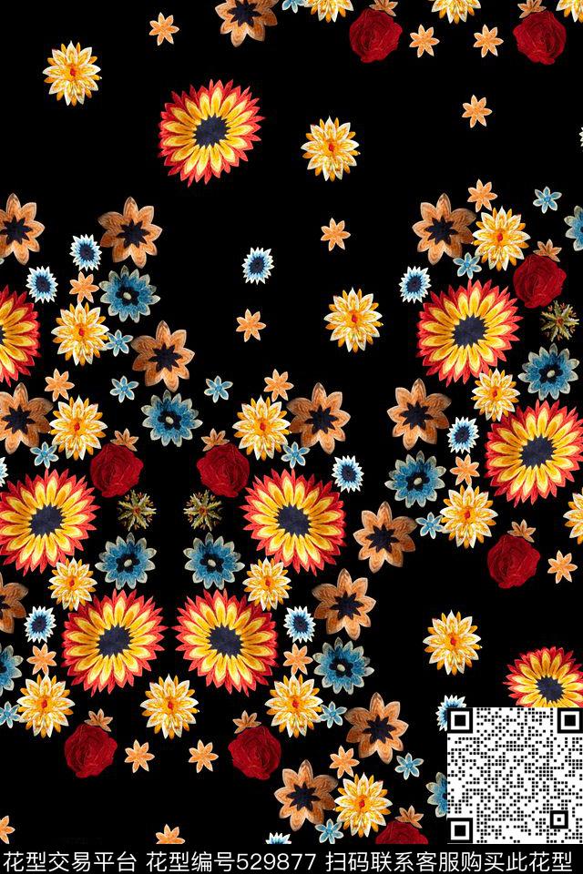 田园民族风雏菊绣花数码印花华亿平台下载（图片编号: 529877） - 瓦栏（Walan）