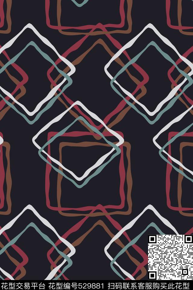 时尚线框线条传统印花华亿平台下载（图片编号: 529881） - 瓦栏（Walan）