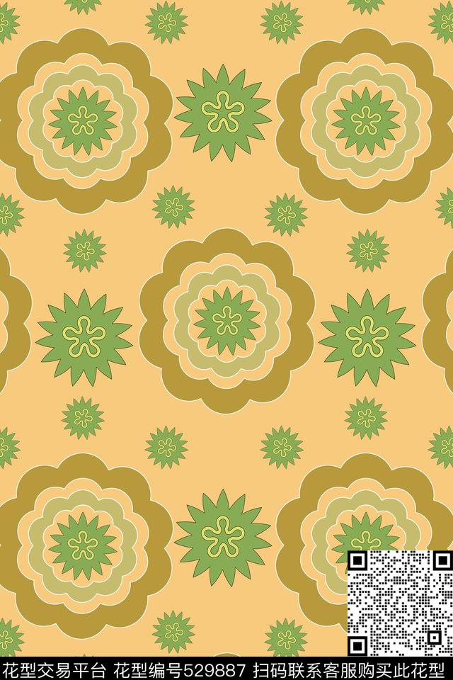 摆列符号花朵传统印花华亿平台下载（图片编号: 529887） - 瓦栏（Walan）