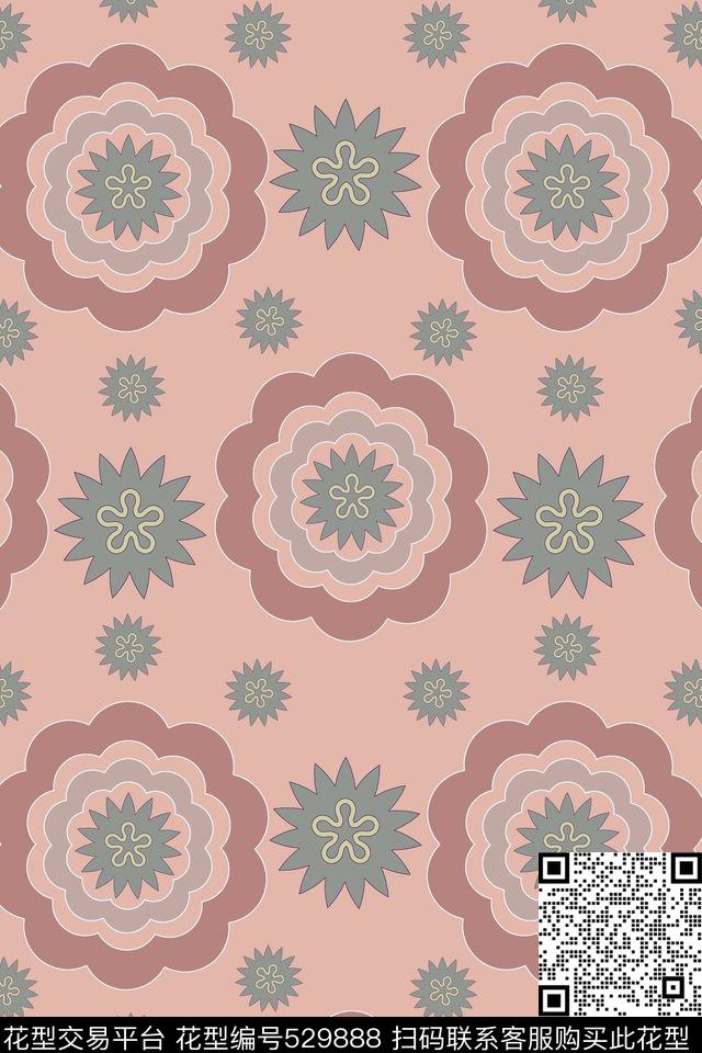 摆列符号花朵传统印花华亿平台下载（图片编号: 529888） - 瓦栏（Walan）