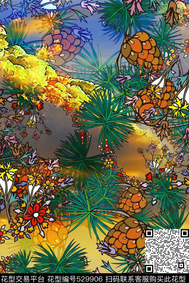 花卉亮彩女装数码印花华亿平台下载（图片编号: 529906） - 瓦栏（Walan）