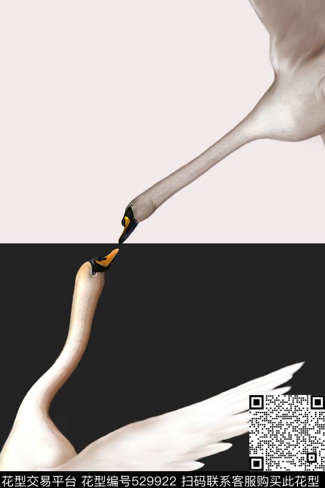 天鹅黑白拼接数码印花华亿平台下载（图片编号: 529922） - 瓦栏（Walan）