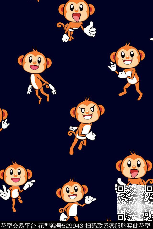 卡通猴子满版传统印花华亿平台下载（图片编号: 529943） - 瓦栏（Walan）