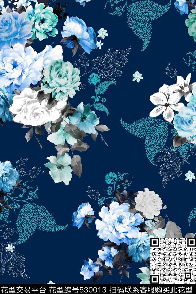 窗帘花卉描线数码印花华亿平台下载（图片编号: 530013） - 瓦栏（Walan）